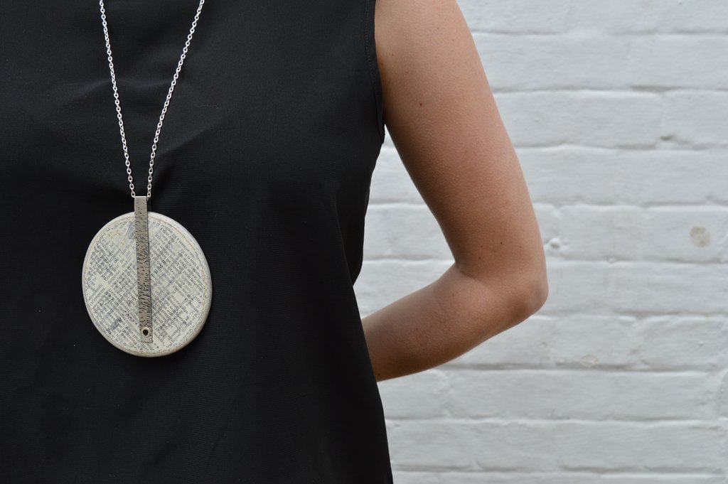 Circular compressed paper disc Pendant with Sterling Silver findings
