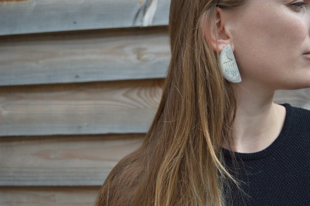 Semi circular compressed paper and Sterling Silver stud earrings